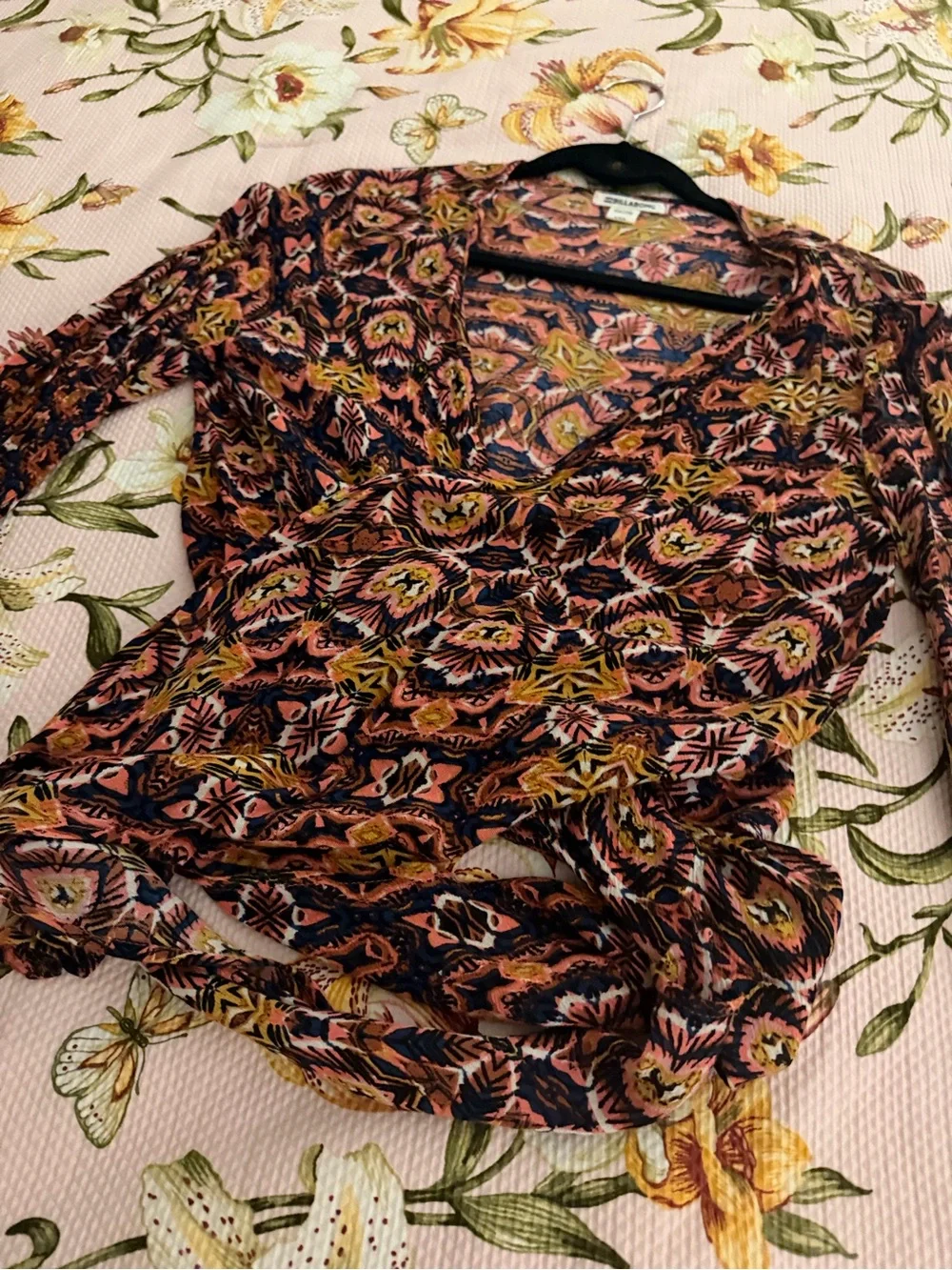 Billabong Rust Multi Floral Tie-Front Top